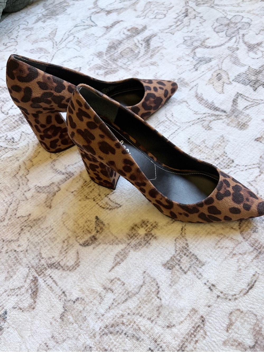 Charles David Leopard Print Pointed Toe Block Heels - Brown and Black